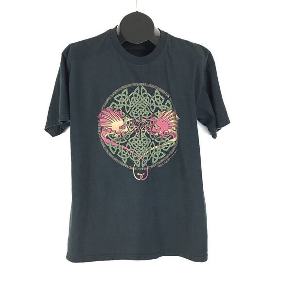 Vintage Keltic Designs By Jen Delyth Graphic T-Shirt Men's Large Dragons 1990s - Picture 1 of 9